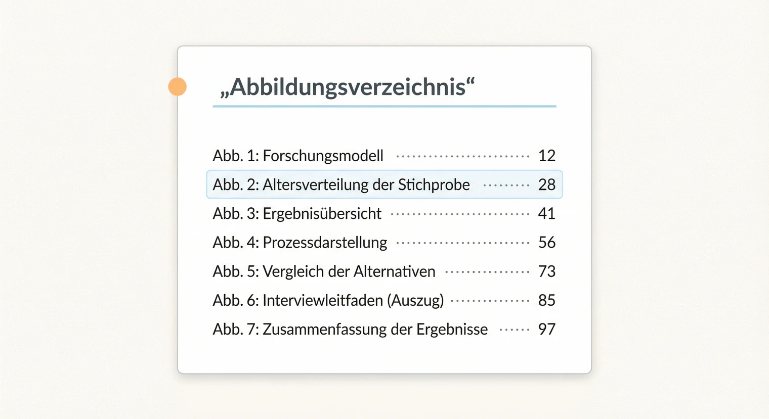 Abbildungsverzeichnis der Masterarbeit: Beispiel mit Nummer, Titel und Seitenzahl | BachelorHero