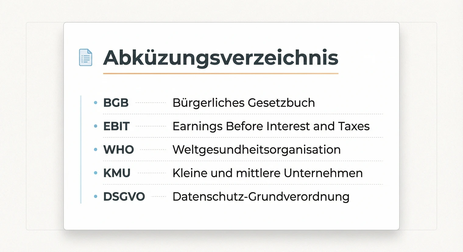Abkürzungsverzeichnis Hausarbeit: Aufbau, Beispiele & Tipps 2026 | BachelorHero