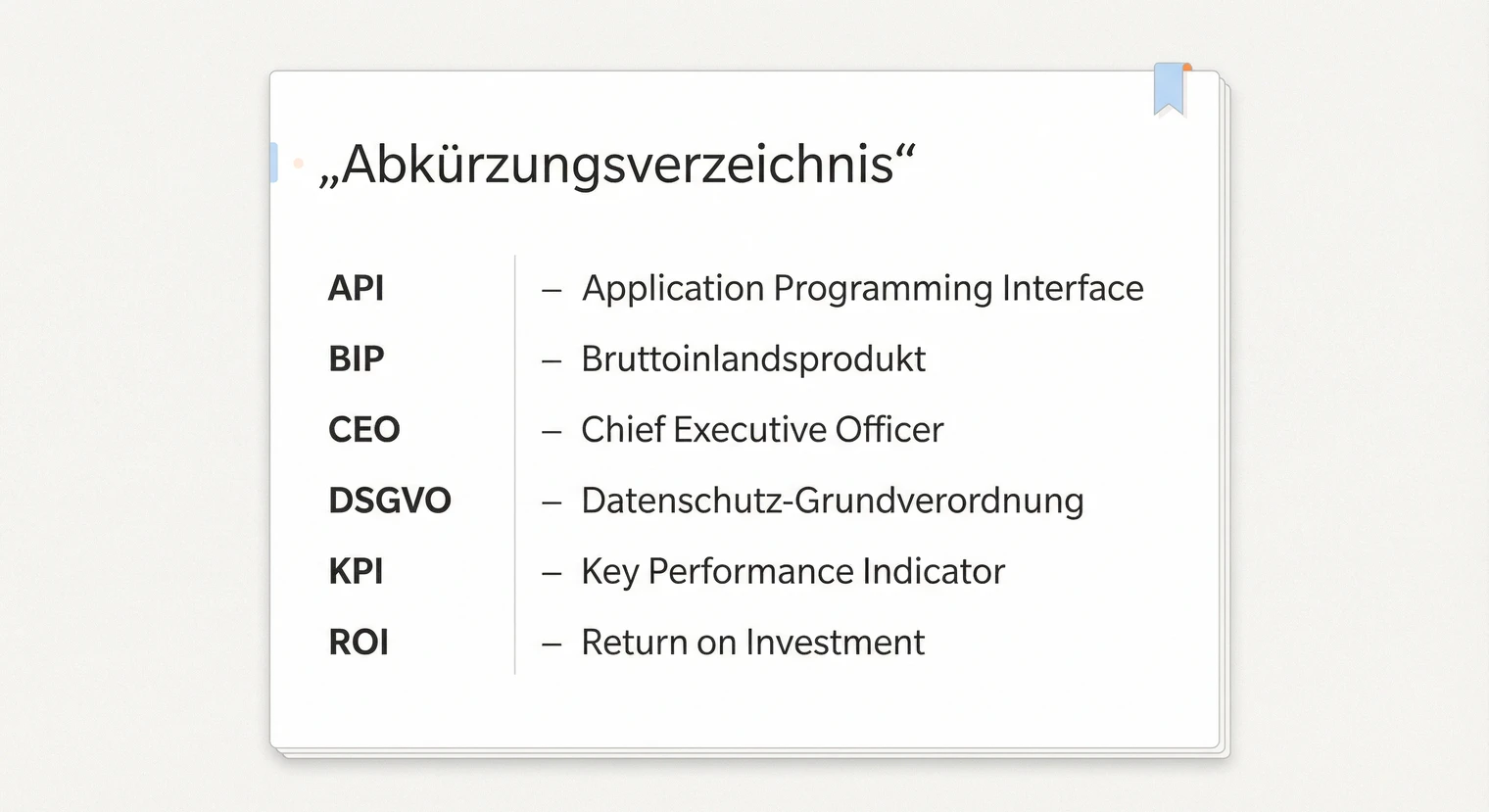 Abkürzungsverzeichnis Masterarbeit Beispiel: Alphabetische Sortierung mit Bedeutung | BachelorHero