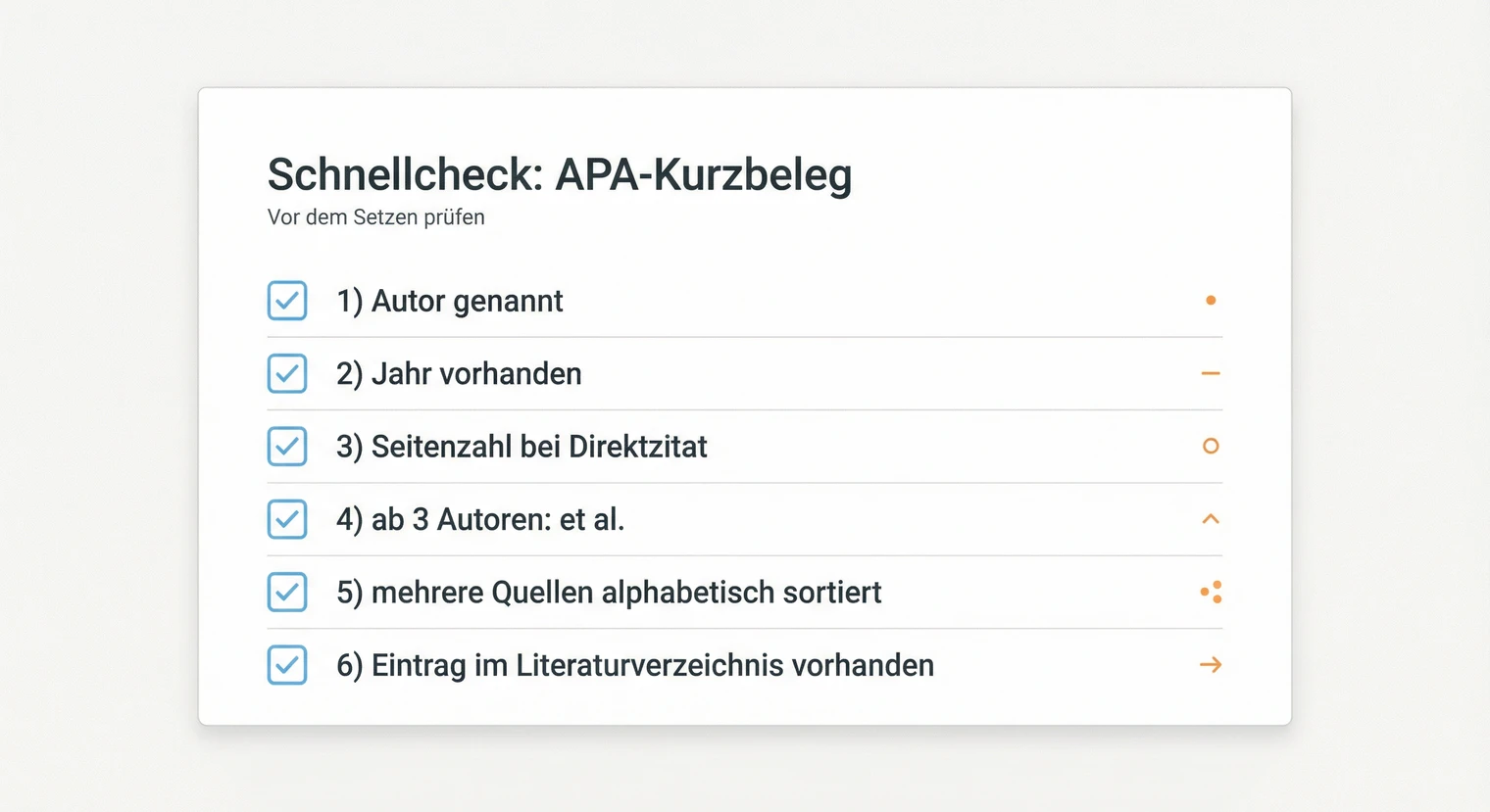 Schnellcheck für den APA-Kurzbeleg: Prüfpunkte vor dem Setzen | BachelorHero