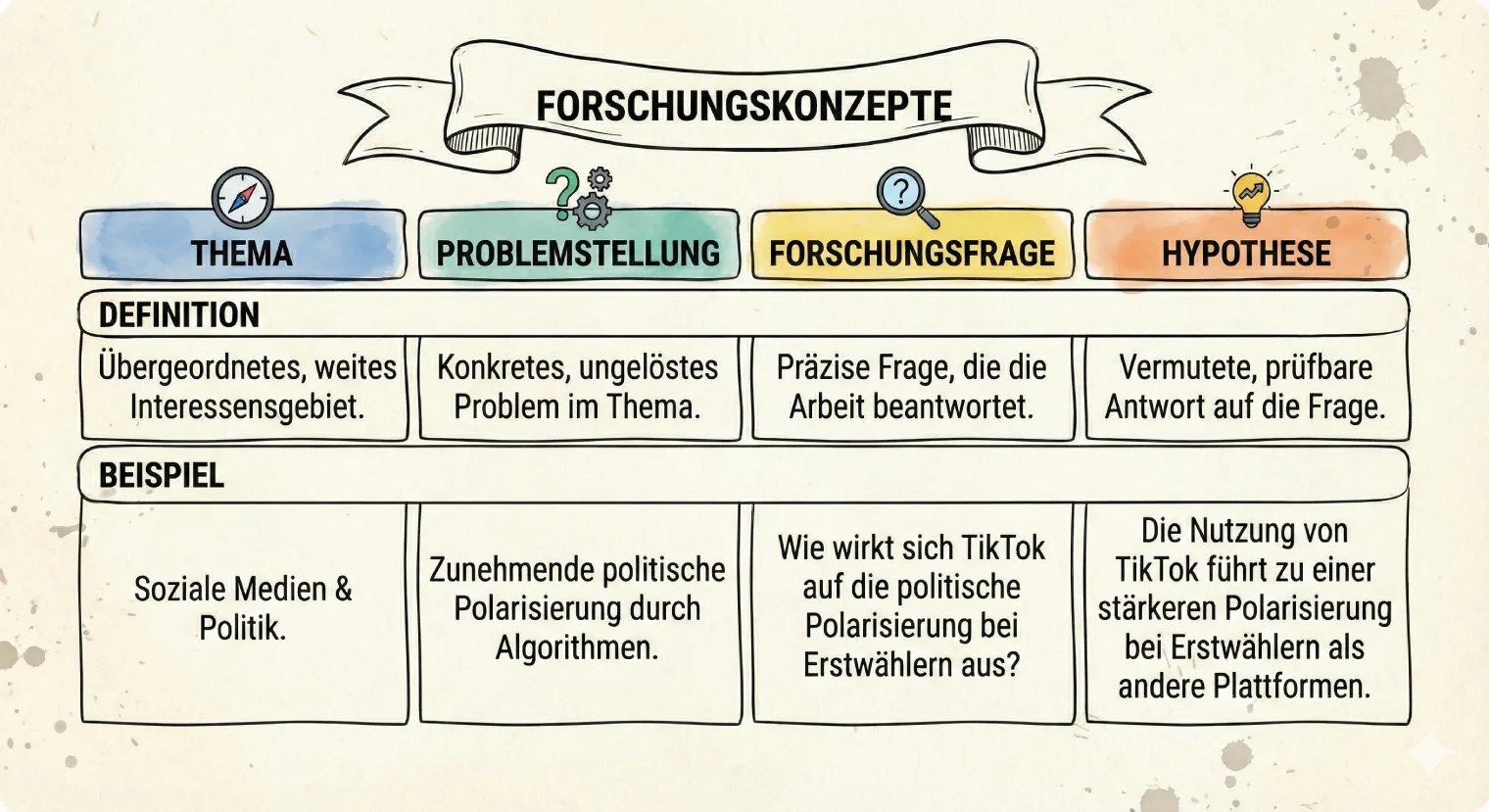 Forschungsfrage vs. Thema, Zielsetzung und Leitfrage: Unterschiede im Vergleich | BachelorHero