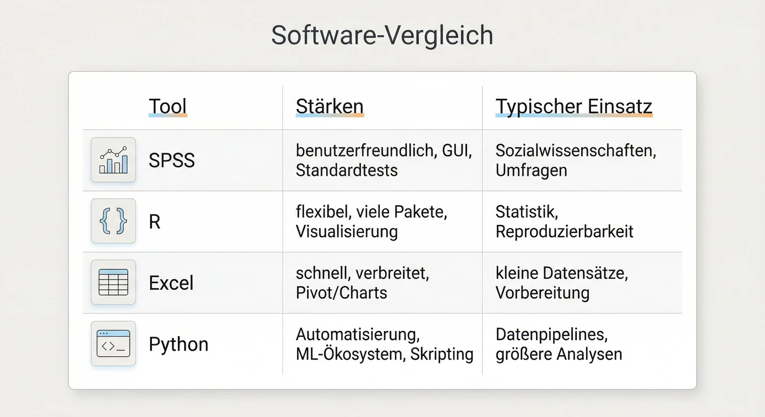 Software für die Datenanalyse in der Masterarbeit: SPSS, R, Excel und Python im Vergleich | BachelorHero