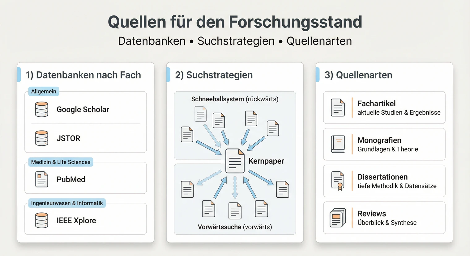 Quellen für den Forschungsstand: Datenbanken, Suchstrategien und Quellenarten | BachelorHero