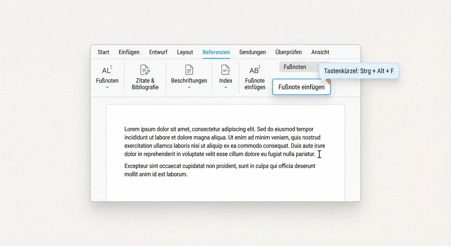 Word Menü zum Einfügen von Fußnoten über den Reiter Referenzen | BachelorHero