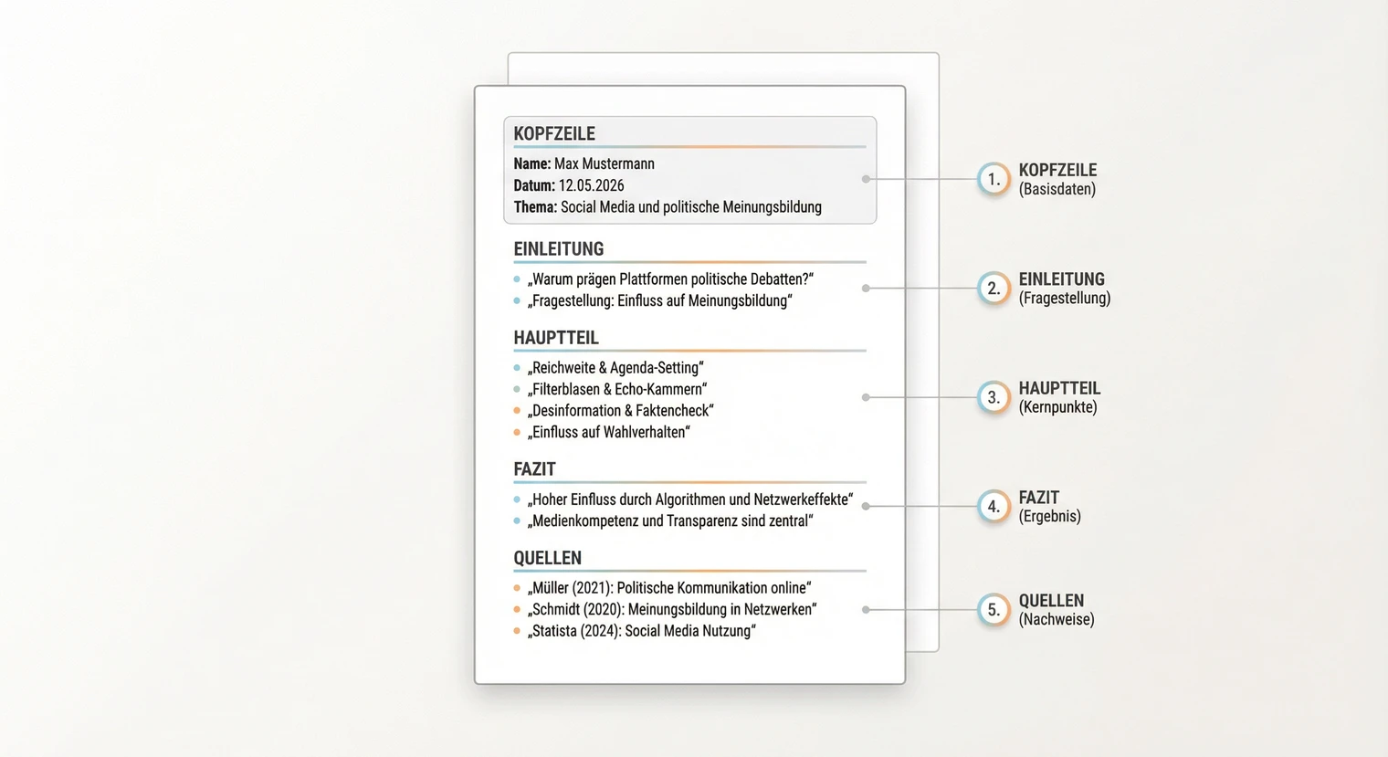 Beispiel für ein Handout zur Seminararbeit: Alle fünf Elemente im Zusammenspiel | BachelorHero
