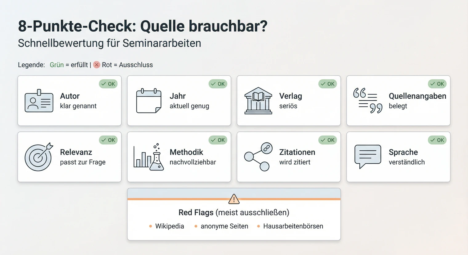 8-Punkte-Check zur Bewertung wissenschaftlicher Quellen für die Seminararbeit | BachelorHero