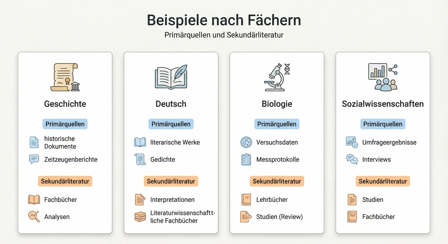 Primärquellen und Sekundärliteratur Beispiele für verschiedene Schulfächer | BachelorHero