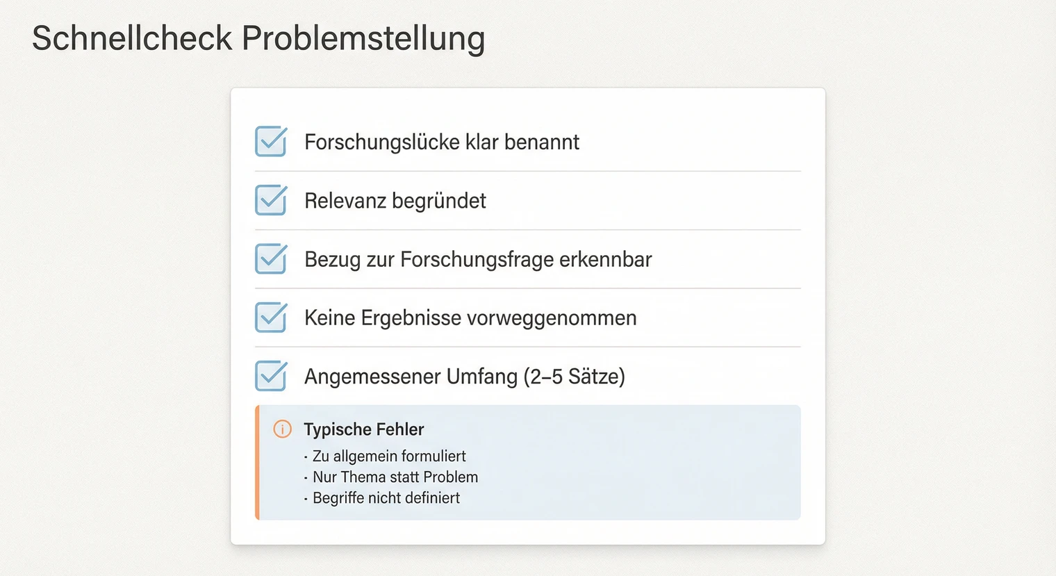 Schnellcheck für die Problemstellung der Bachelorarbeit: Alle Kriterien auf einen Blick | BachelorHero