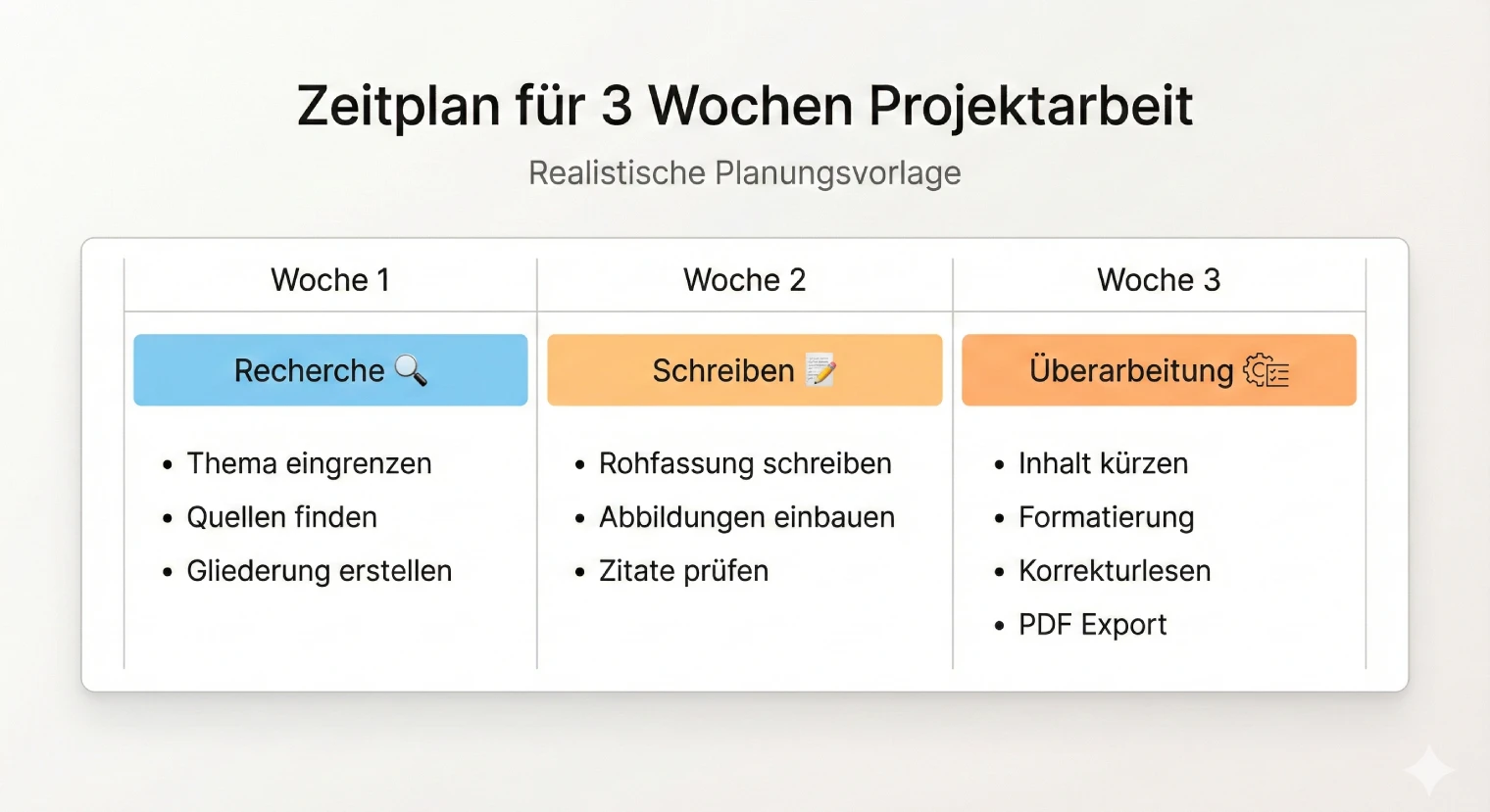 Zeitplanung für eine Projektarbeit nach Seitenzahl und Kontext | BachelorHero