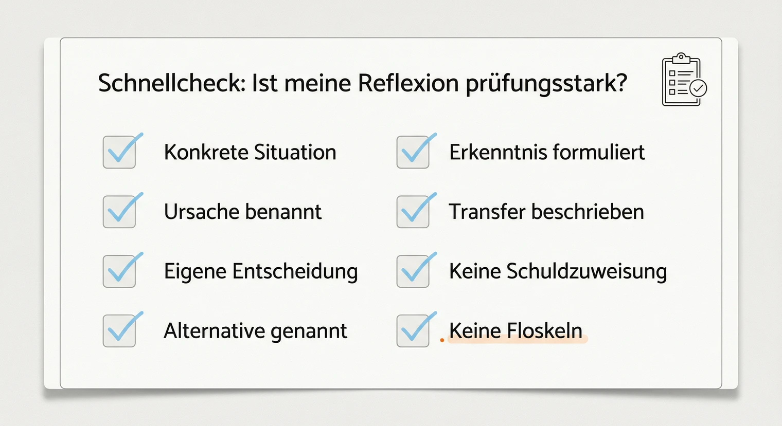 Schnellcheck: Ist meine Reflexion prüfungsstark? Checkliste mit 8 Kriterien | BachelorHero