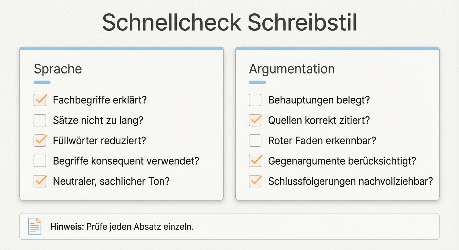 Schnellcheck wissenschaftlicher Schreibstil: Kriterien für Klarheit und Präzision | BachelorHero