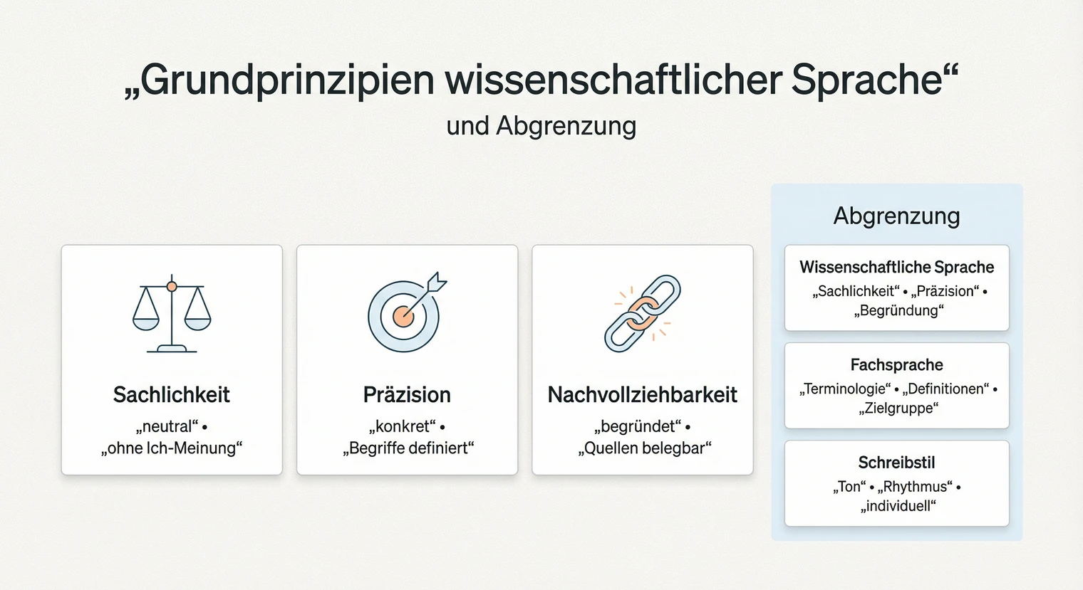 Grundprinzipien wissenschaftlicher Sprache: Sachlichkeit, Präzision, Nachvollziehbarkeit | BachelorHero