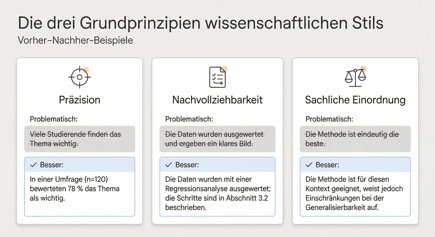 Die drei Grundprinzipien wissenschaftlichen Schreibens: Präzision, Nachvollziehbarkeit und sachliche Einordnung | BachelorHero