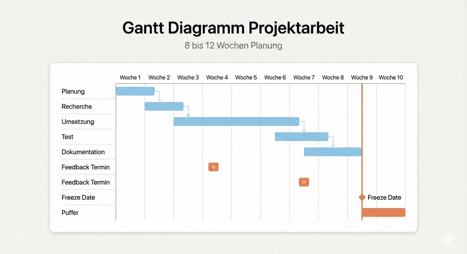 Beispiel eines Gantt-Diagramms für eine Projektarbeit mit überlappenden Phasen | BachelorHero